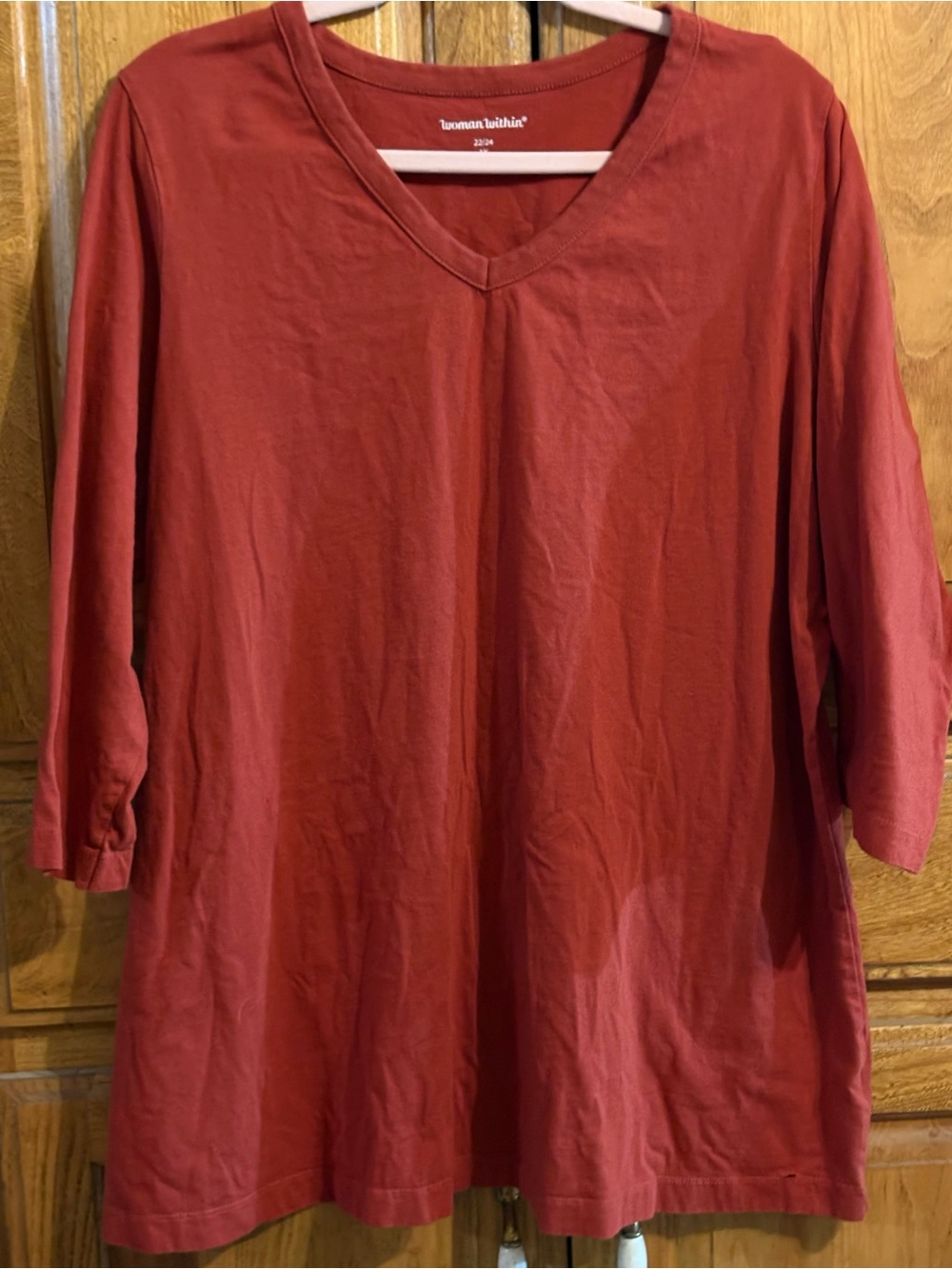 Woman Within 3/4 Sleeve V-Neck Tunic Top in Rust 1X